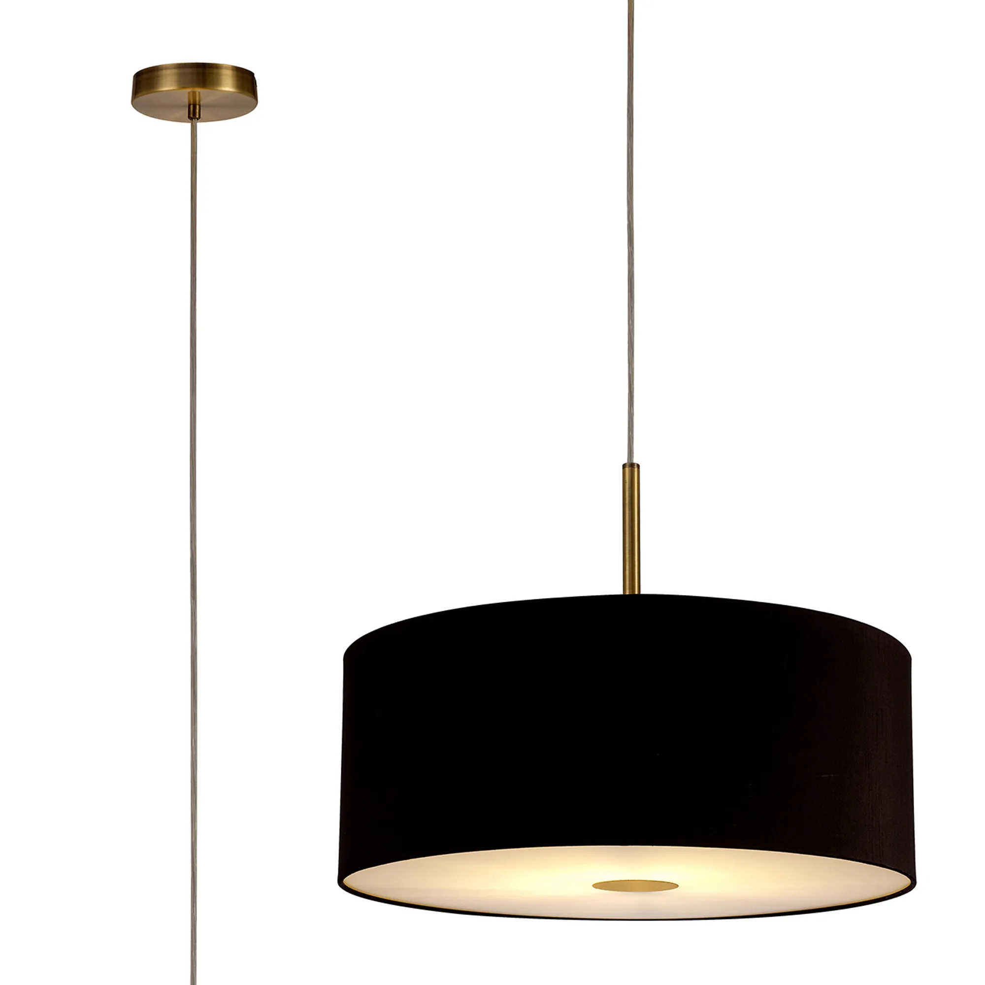 Baymont 50cm Pendant 1 Light Antique Brass, Midnight Black/Green Olive, Frosted Diffuser